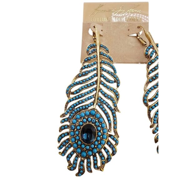 Fabulous NOS Kenneth Lane Ballotini Huge Peacock Feather Pierced Earrings - Picture 3 of 8